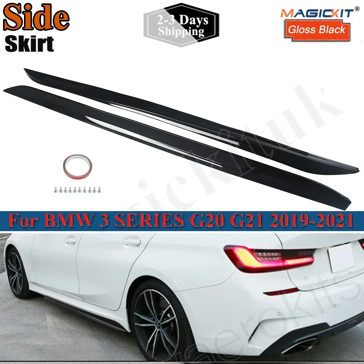 MagicKit Gloss Black Side Extension Skirt For BMW 3 Series G20 G28 M-Sport Bumper 2019-2020 Auto Modification Part