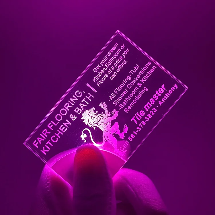 custom. New Design Custom Holographic Glowing Light Card Printing Luxury Led Acrylic Business Card with Led