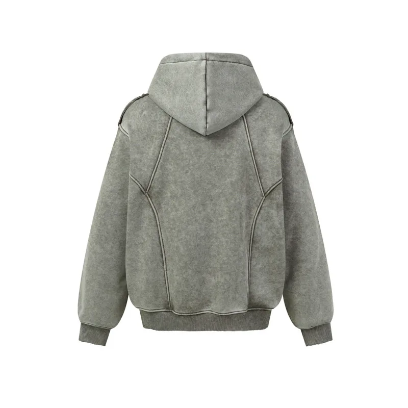 HKSH Spring Autumn New Men Tide Chic Ins Dark Punk American Button Long-Sleeve Sweatshirt High Street Retro Loose Hooded HK28680