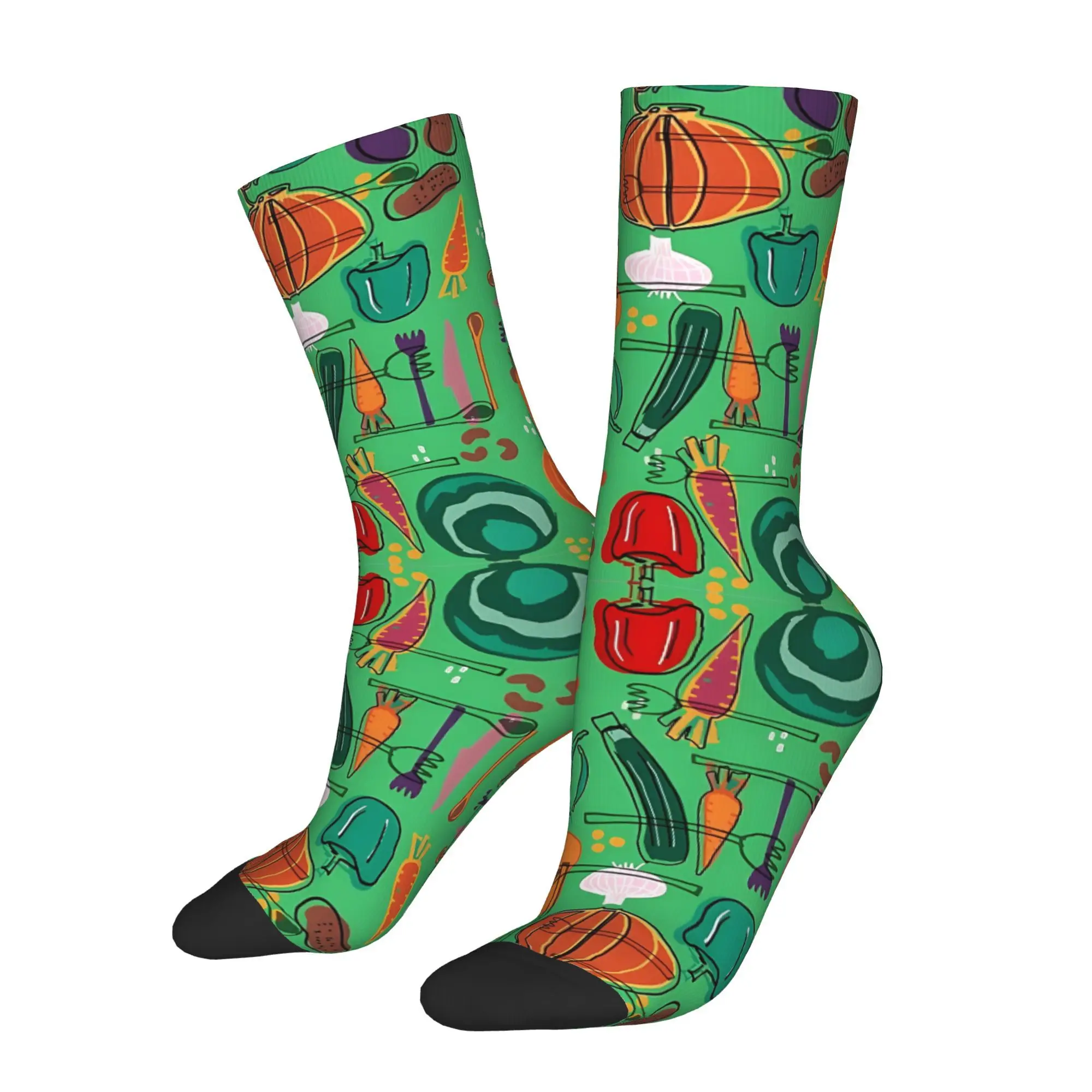 1pc Fall Veggies Printed Men's Socks  Novelty Hip Hop Harajuku Pattern Crew Sock Casual Gift