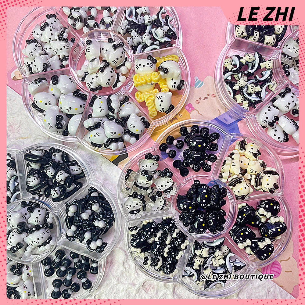 Plum Blossom Box Black White Diy Hellokitty Handmade Press On Nail Art Charm Accessories Party Sticker 55-75Pcs Nails Decoration