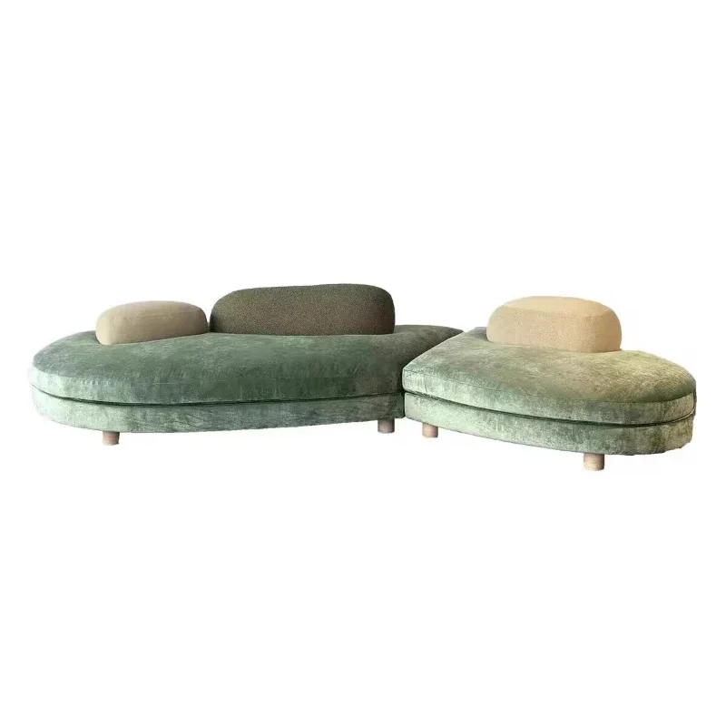 

French cream style, pebble sofa 2025 new, love special-shaped green fabric module curved sofa