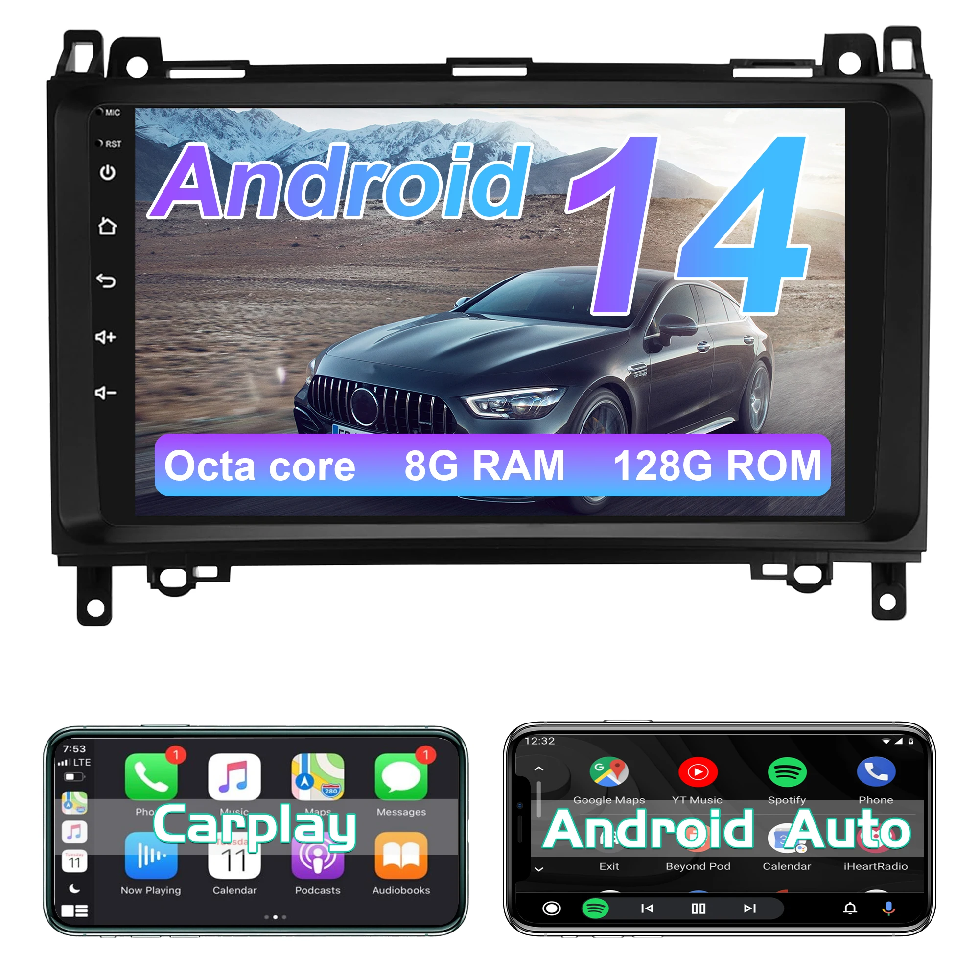 

Android 14 Car radio for Mercedes Benz W169 W245 B160 B170 B180 B200 W639 Vito Viano W906 Sprinter Stereo Screen GPS Carplay