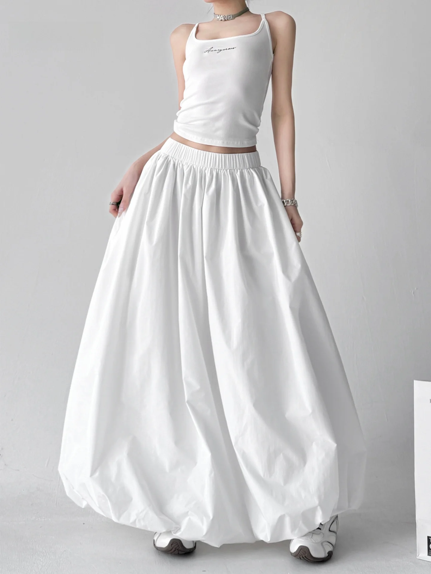 

Белая юбка-миди с завышенной талией, приталенная, А-силуэт, пышная, для офиса, из смесового полиэстера и хлопка