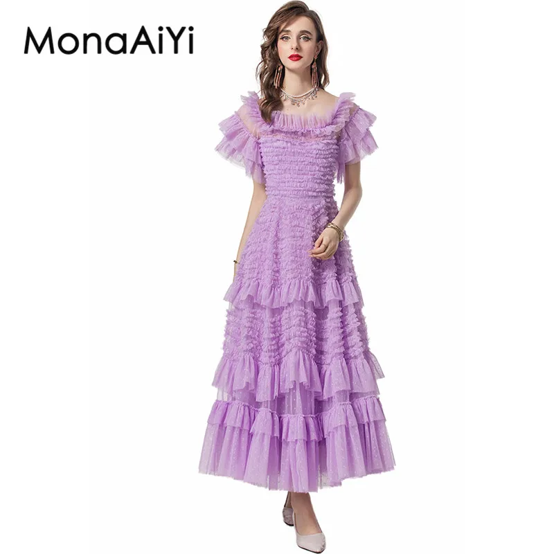 MonaAiYi Fashion Summer Women's Butterfly sleeve Tiered Ruffles Backless Mesh Dress Bohemia Party Mixi Purple Dresses