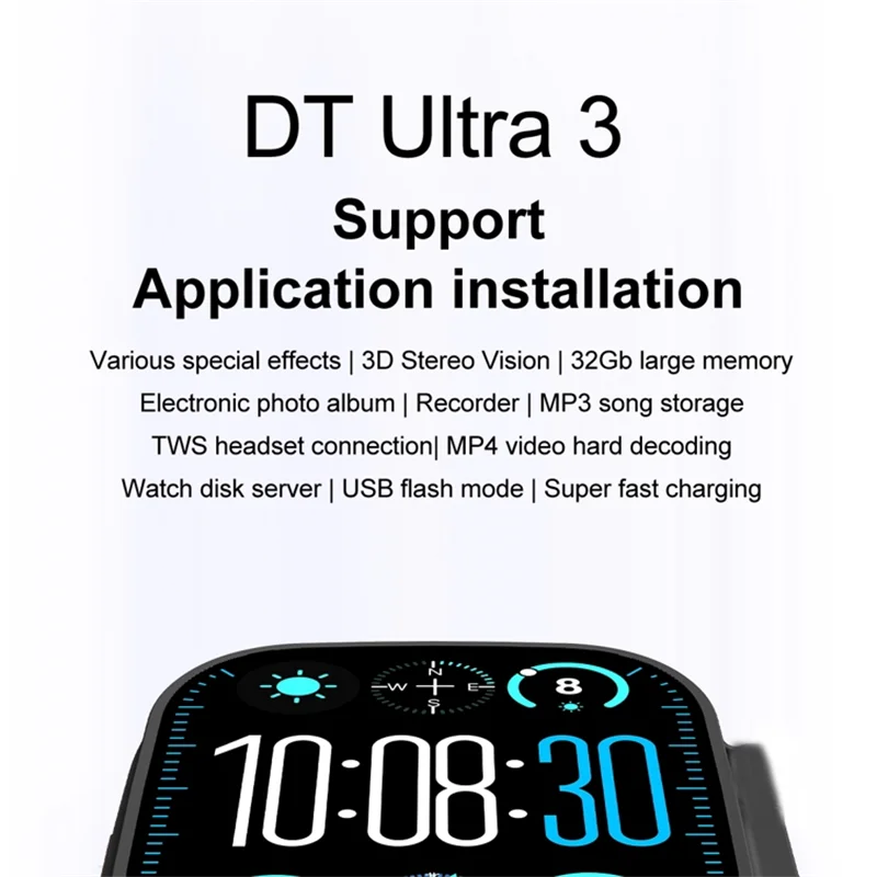 DT Ultra 3 Smartwatch Amoled Screen 4GB MP3 MP4 Player APP Store ChatGPT AI Smart Watch NFC 3D Menu Men Sportwatch For Android