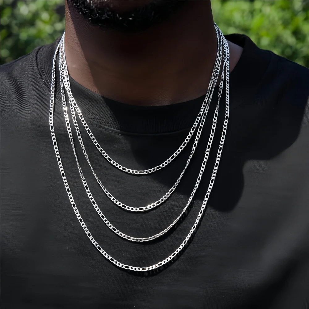 3mm NK Edelstahl-Kettenhalskette Hip-Hop Figaro Herrenhalskette Mode-Kettenschmuck Accessoires – Detail 5