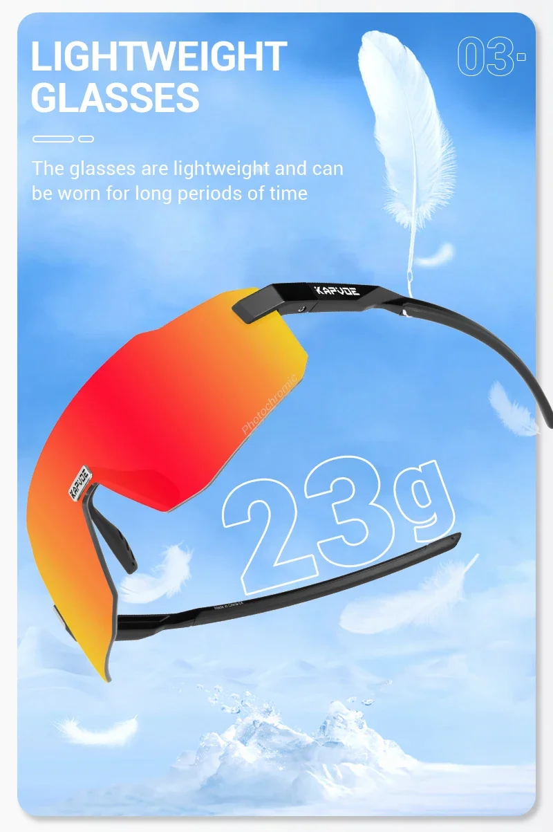 Kapvoe HD UV400 Photochrome Radfahrbrille Marathon-Fahrbrille Leichte Fahrrad-MTB-Sportbrille Winddichte Sonnenbrille – Detail 7