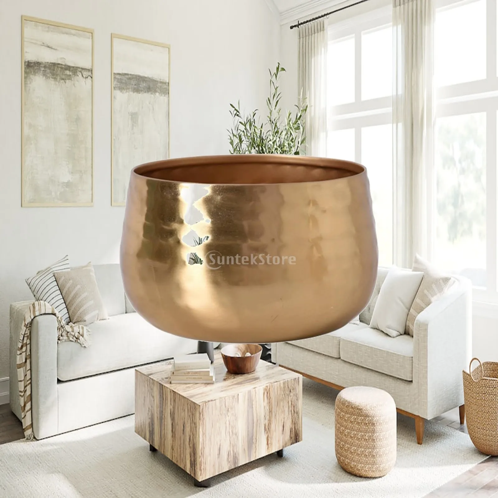 Small Decorative Vase for Desk Tabletop Iron Planter with Rolled Edge for Stylish Indoor Greenery Display