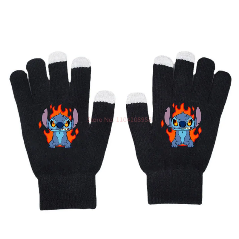 Disney Lilo Stitch Knitted Hat Gloves Kids Winter Warm Black Fishnet Mittens Cap Anime Figure Cartoon Headgear Decoration Gifts image 6