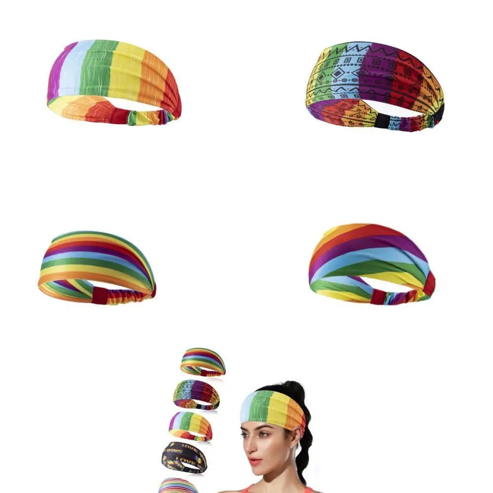 

Sports Headband For Men and Women LGBT Rainbow Elastic Fitness Yoga Hairbands Colorful Sweatband Hair Bands Head Sweat Bands