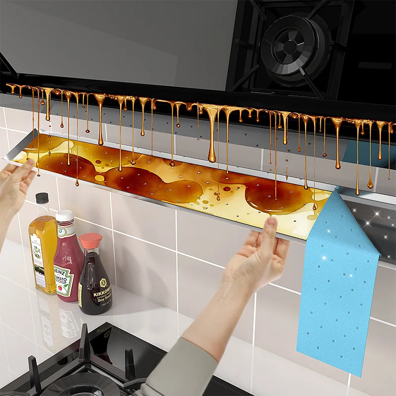 2Pcs Range Hood Oil Absorbent Cotton Strips, Disposable Non-woven Oil Filter Pads, Kitchen Anti-leak Oil Absorbing Paper For Sto