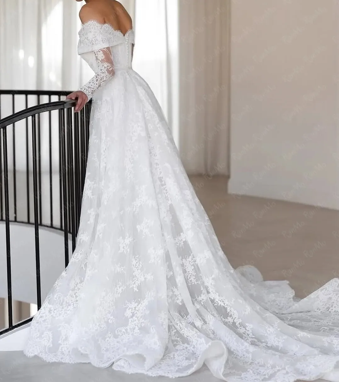 Squisito abito da sposa in pizzo a-line 2026 con spalle scoperte manica lunga backless sposa abiti da sposa nuovi abiti da noiva