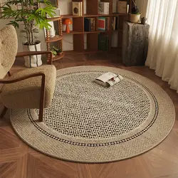 Round Modern Carpets For Living Room Sofa Area Linen Pattern Gray Rug Loop Velvet Bedroom Study Swivel Chair Cushion Floor Mats