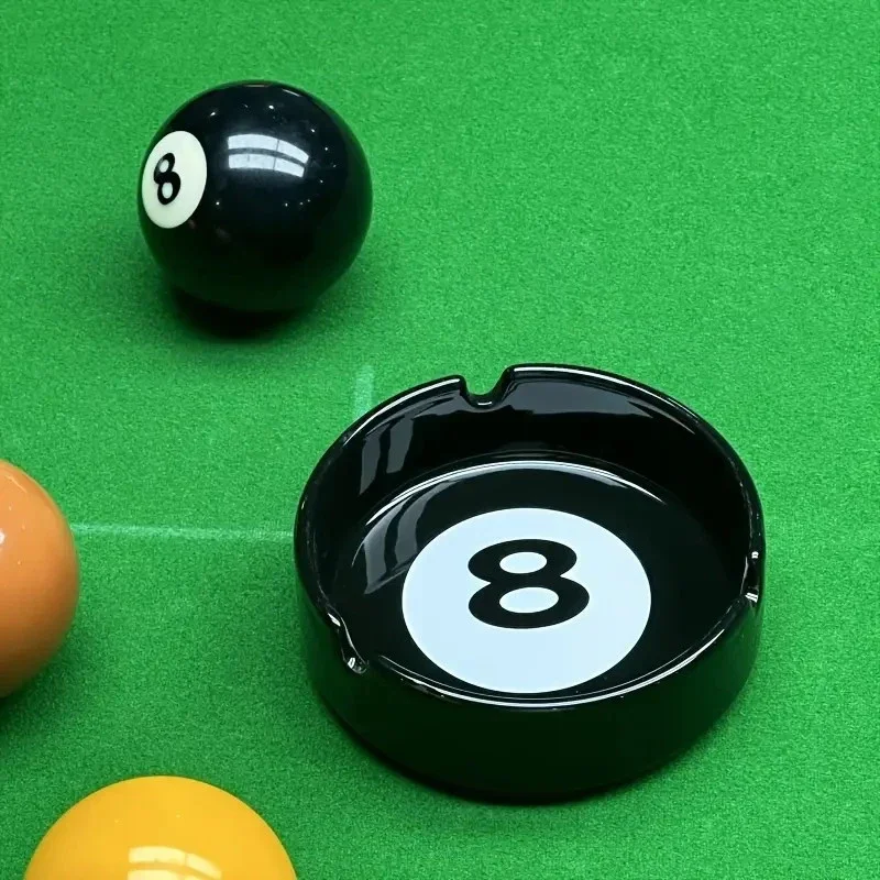 1PC Unique Ashtray Black Eight Ceramic Ashtray Perfect For Billiard Rooms Home Bar Parties Ideal Gift Creative Birthday Presents