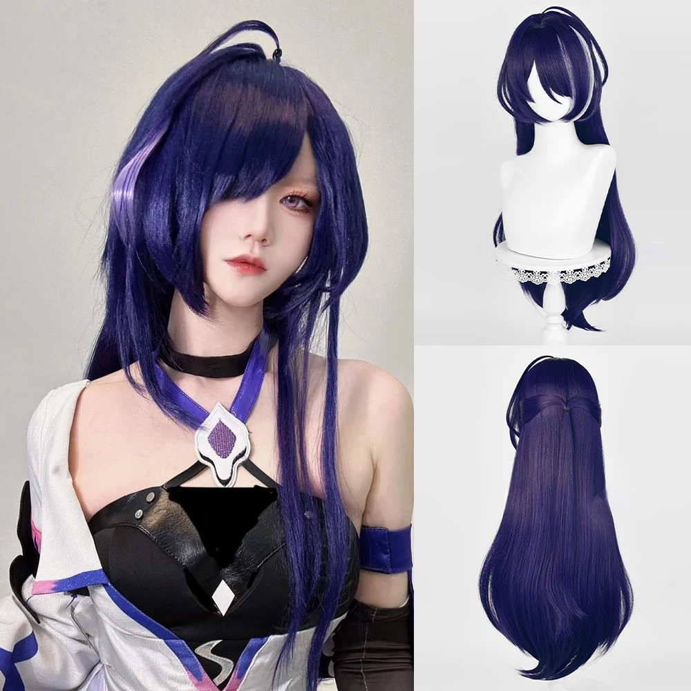 

Honkai Star Rail Acheron Wig Synthetic Long Straight Purple White Blend Highlights Game Cosplay Fluffy Hair Wig for Party