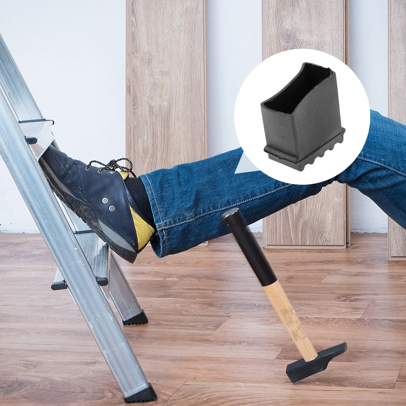 4Pcs Ladder Protective Pads Anti-Slip Rubber Feet Covers for Stepladder Floor Scratch Prevention Noise Reduction Stable Grip