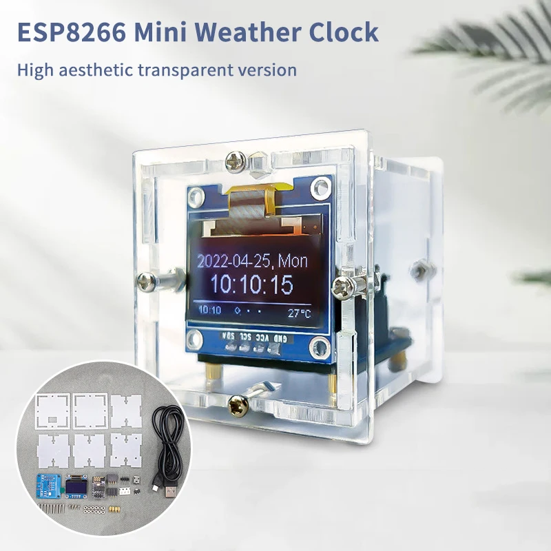 ESP8266 Mini Weather Clock Kit Electronic Weather Station Multifunctional WIFI Digital Clock DIY Soldering Project Practice Kit