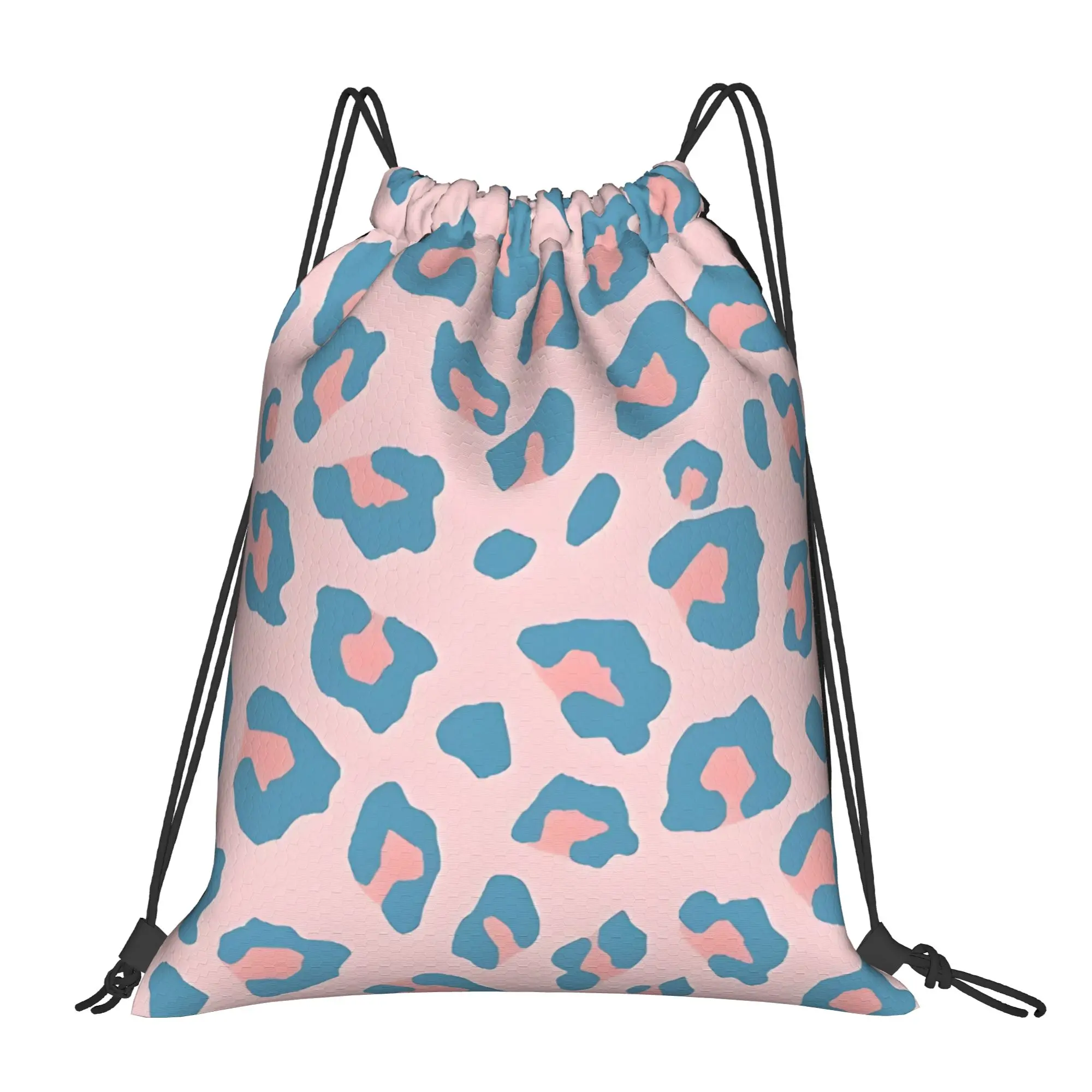 Leopard Print   Peachy Blue Original Leopard Print Portable Travel Drawstring Backpack Riding Backpack Gym Shoes Drawstring Bags