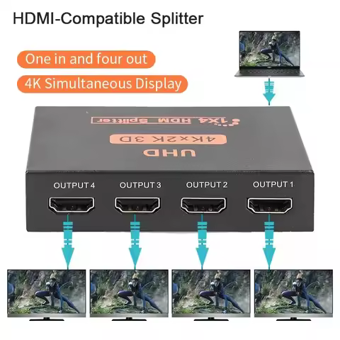 HDMI-Compatible Splitter 4K 2K HD 1080P 1 in 4 Out Video Switcher Cable Adapter 1x4 Hub For PS4 Laptop Monitor TV Box Projector
