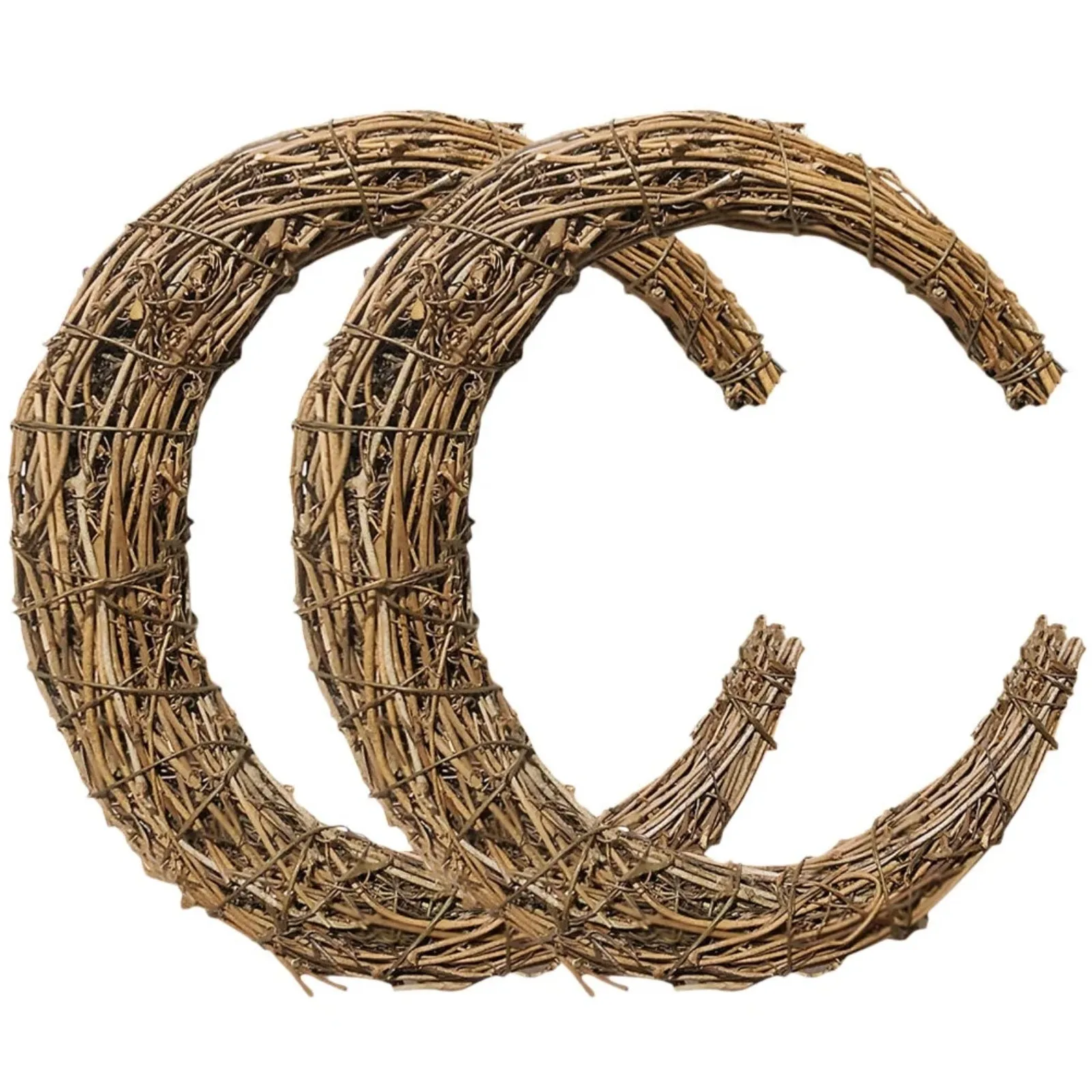 2pcs Moon Shape DIY Rattan Wreath Handmade DIY Rattan Rings Vine Branch Wreath For DIY Crafts adornos navideños fall home decor