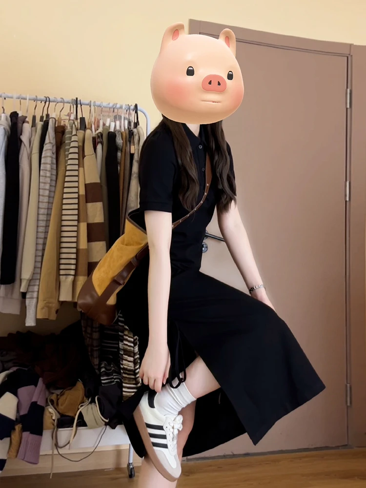 

Повседневное летнее женское платье-миди А-силуэта из хлопковой смеси с эффектом похудения, коротким рукавом и милым дизайном