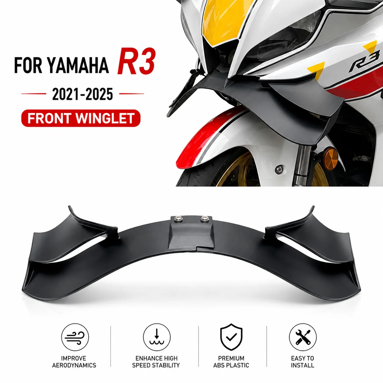 Motorcycle Front Spoiler Winglet GP Wing Aerodynamic Downforce Fairing Kit Compatible With Yamaha YZF R3 2021-2025