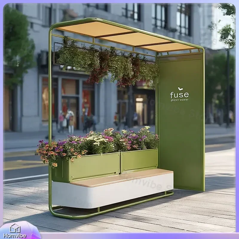 Outdoor Garden Bench with Planter Box Waterproof Wood Flower Pot Seat Patio Furniture for Courtyard Park Square Leisure Decor