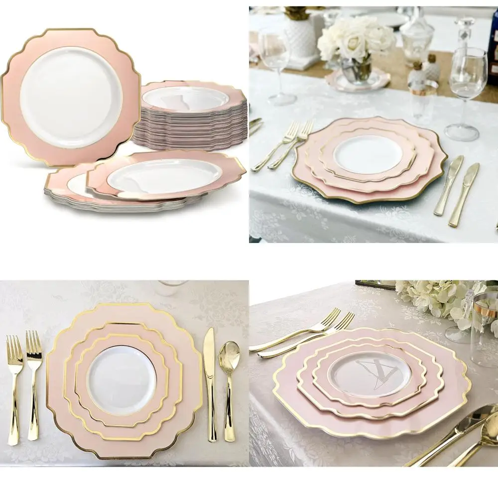 

Сверхлегкие одноразовые пластиковые тарелки для вечеринок, упаковка 60 шт., размер ужина 10,5, императорские румяна и золотое свадебное использование