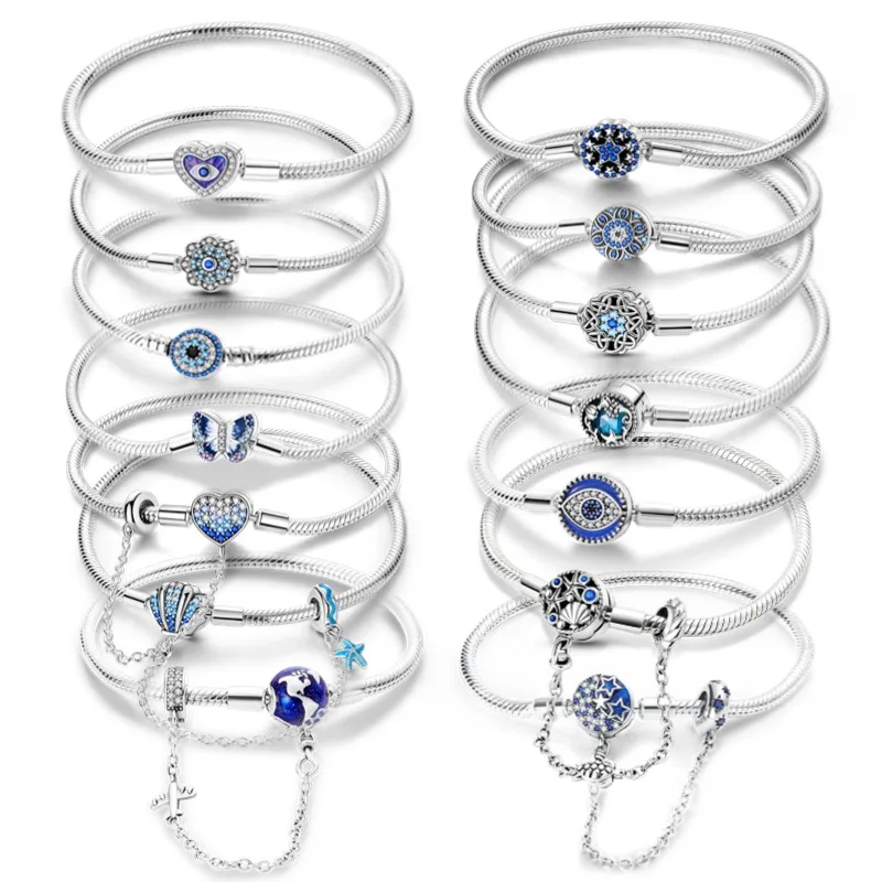 

Новый хит продаж, оригинальный браслет из серебра 925 пробы с синей бабочкой из змеиной кости, браслет из змеиной кости, подходит для ювелирных изделий своими руками