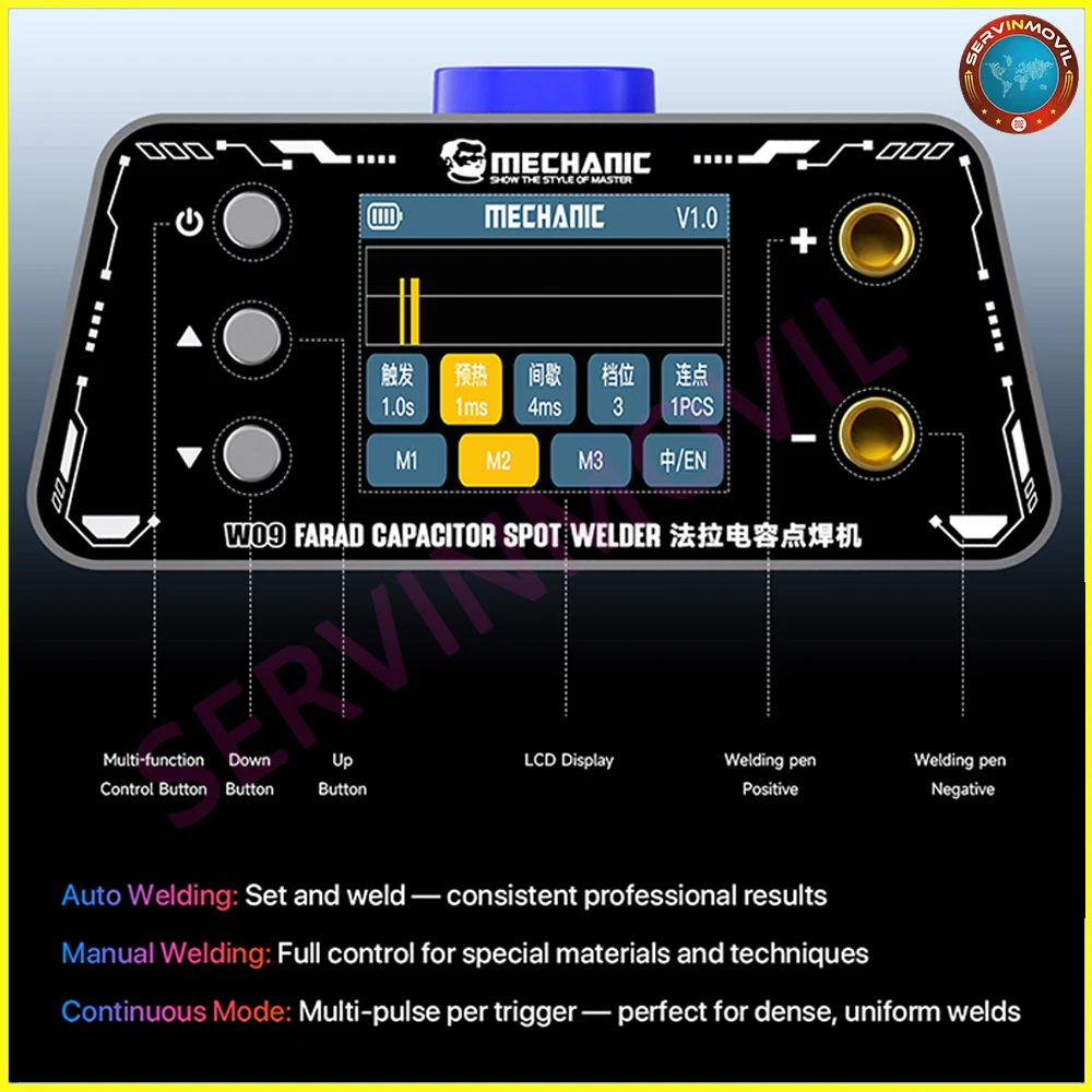 MECHANIC W09 Farad Capacitor Spot Welder 5500W 1100A Dual Pulse with LCD Display for Battery Pack Assembly Cell Replacement