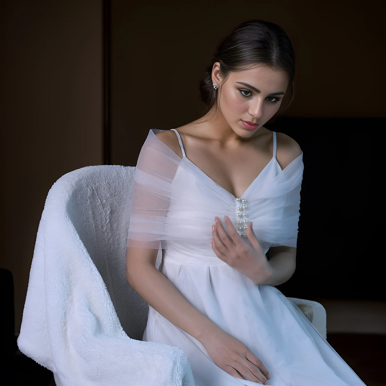 

Свадебная шаль, женская платье больших размеров, шаль со съемными плечами, стиль с открытыми плечами, мягкая белая шаль цвета слоновой кости GP73