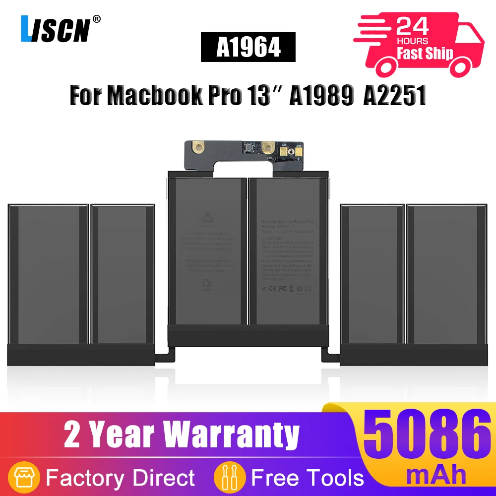 

LISCN A1964 Laptop Battery For Apple Macbook Pro 13" A1989(Mid 2018/2019) A2251(2020) EMC3214 EMC3358 020-02497 MR9Q2LL/A 58Wh