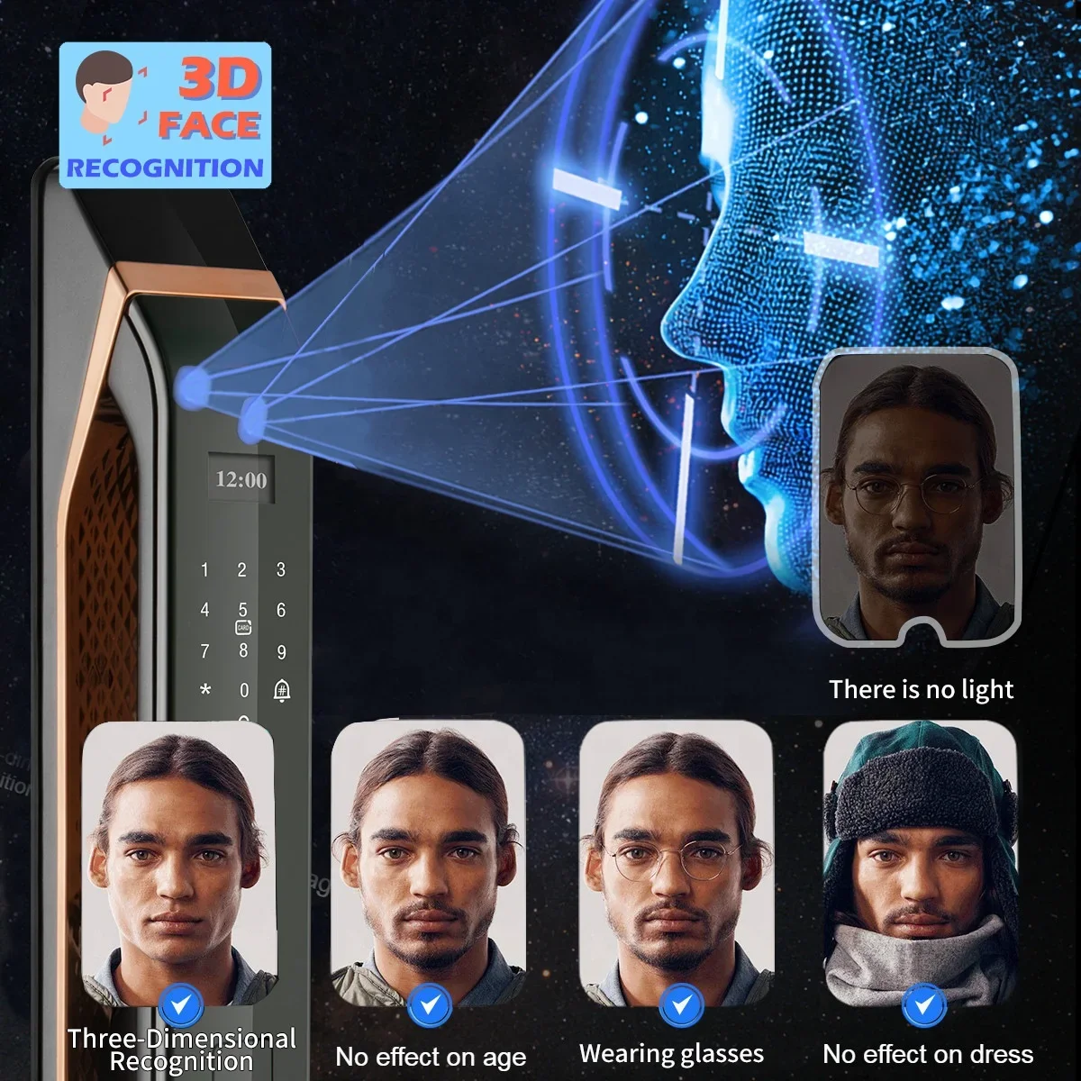 Outdoor 3D Face Recognition Digital Lock Cerradura Wifi  cam eras Biometric Fingerprint Security Intercom Smart Door Lock
