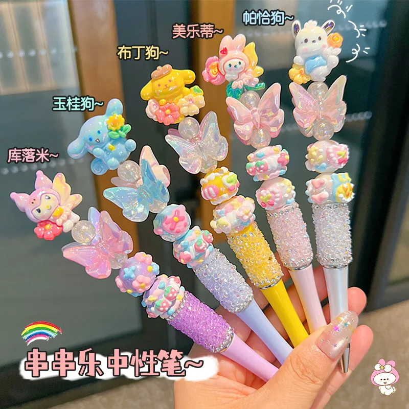 

Kawaii Sanrio My Melody ручка из бисера с кристаллами вращающаяся гелевая ручка милая девушка Cinnamoroll ручка из бисера мультяшные канцелярские принадлежности подарок на день рождения