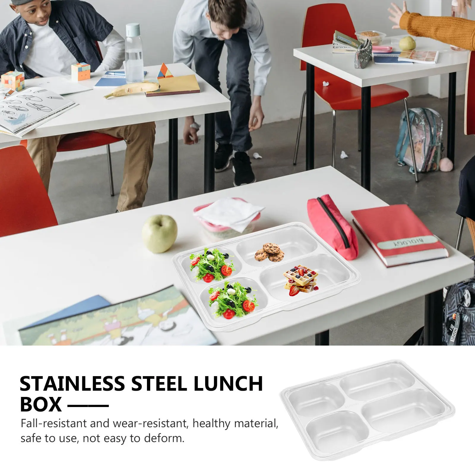 304 Stainless Steel Food Plate Thickened Grid Design For Camping Picnic Travel Divided Tray Kitchen Tableware