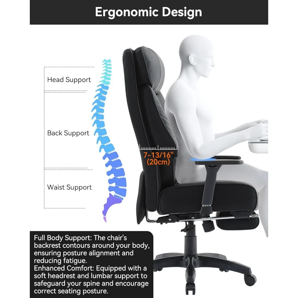 Silla de oficina grande y alta de 400 libras, silla de oficina ejecutiva con reposapiés, silla de oficina de espalda alta con soporte trasero.