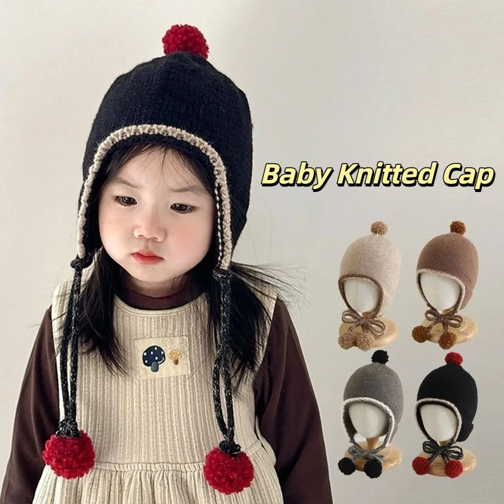 

Sweet Winter Baby Knitted Cap Tassel Thick Baby Beanie Cap Warm Bobbles Ear Protection Hat Boys Girls