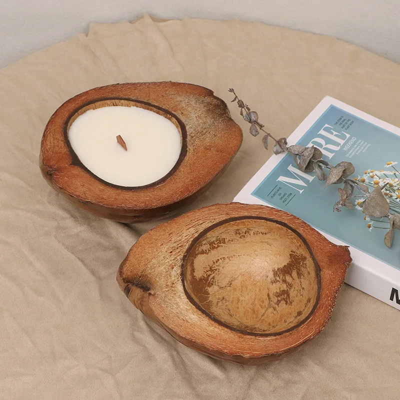 Bild 5: Log Coconut Shell Bowl, Duftkerze mit Haut, halbe Kokosnussschale, kreative dekorative Kokosnussschale, Kerzenteller