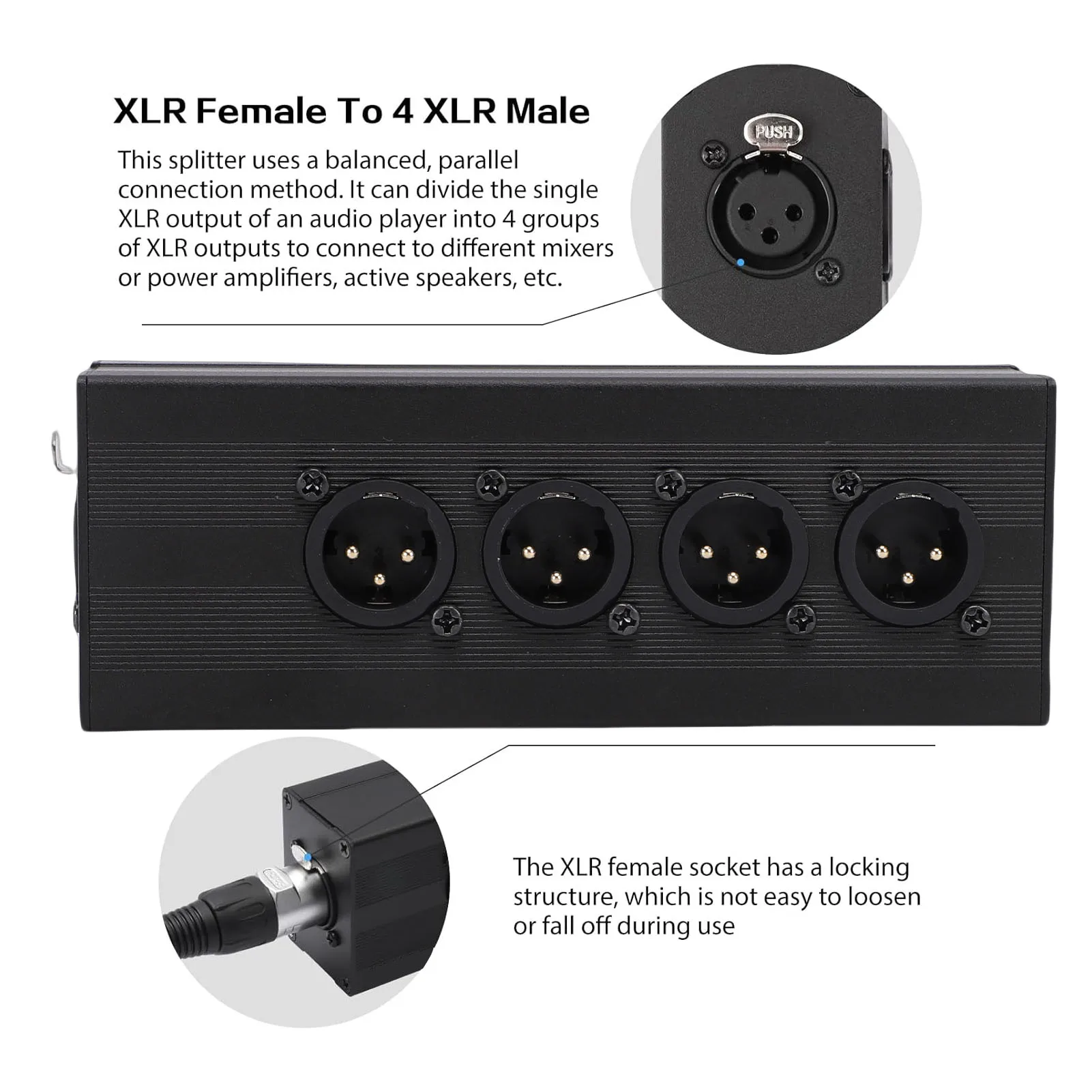 3 Pin XLR 1 Female To 4 Male Splitter Box 1 in 4 Out Parallel Connection Adapter Balanced Converter for Mixer Microphone PA Syst