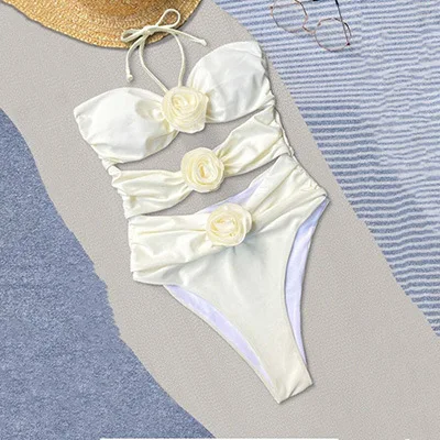 Sexy 3D Flower Swimwear Woman One Piece Swimsuits Female Cut Out Monokini Suit High Cut Women Bathing Beach Swim Wear 2024 New