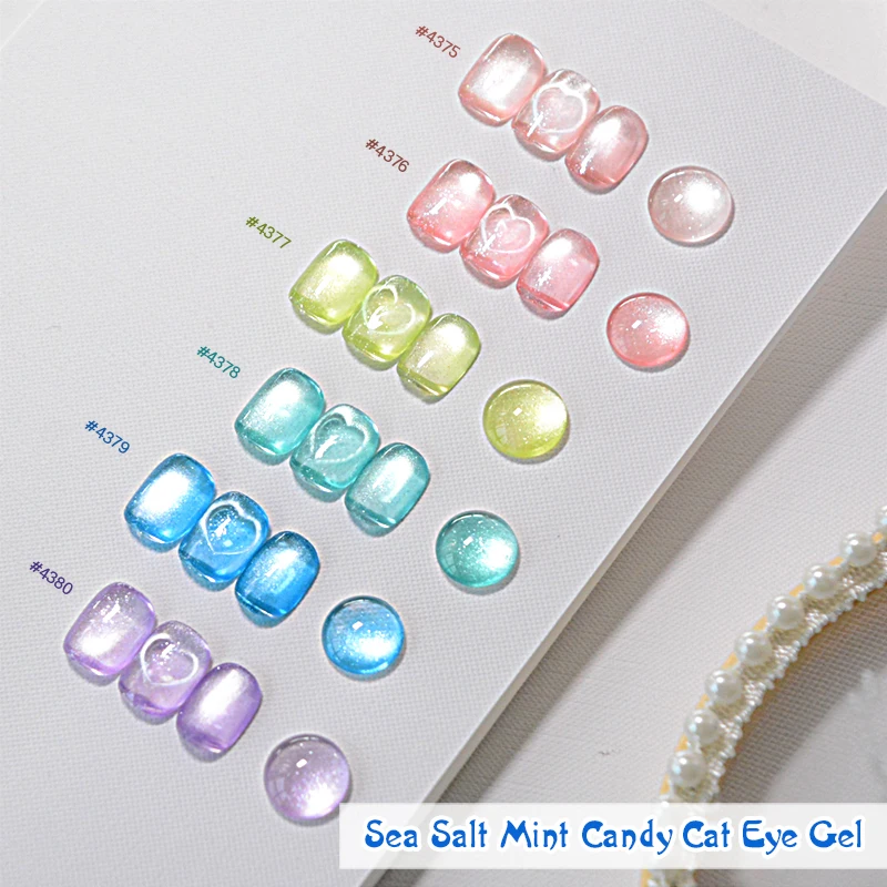 2026 New Spring Summer Cat Eye Gel Nail Polish 8 Colors Sea Salt Mint Candy Blue Green Soak Off UV LED Sparkly Nail Gel for Home