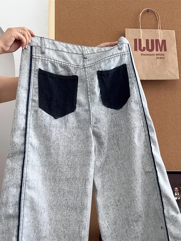 

Белые мужские джинсовые джинсы Cleanfit ey, осенние американские брюки в полоску с завышенной талией в стиле пэчворк, рабочая одежда, прямые брюки