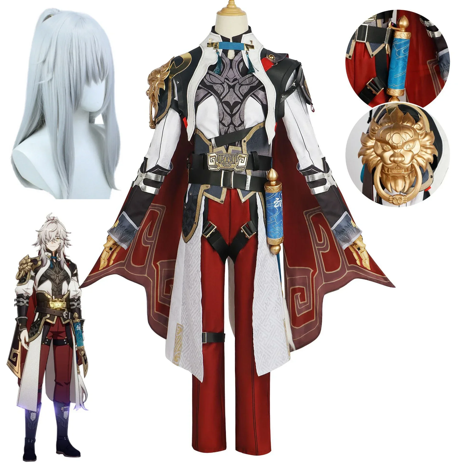 Jing Yuan fantasia cosplay masculina, uniforme de carnaval, trilho estrela, capa de anime, peruca de Halloween, terno extravagante para o jogo