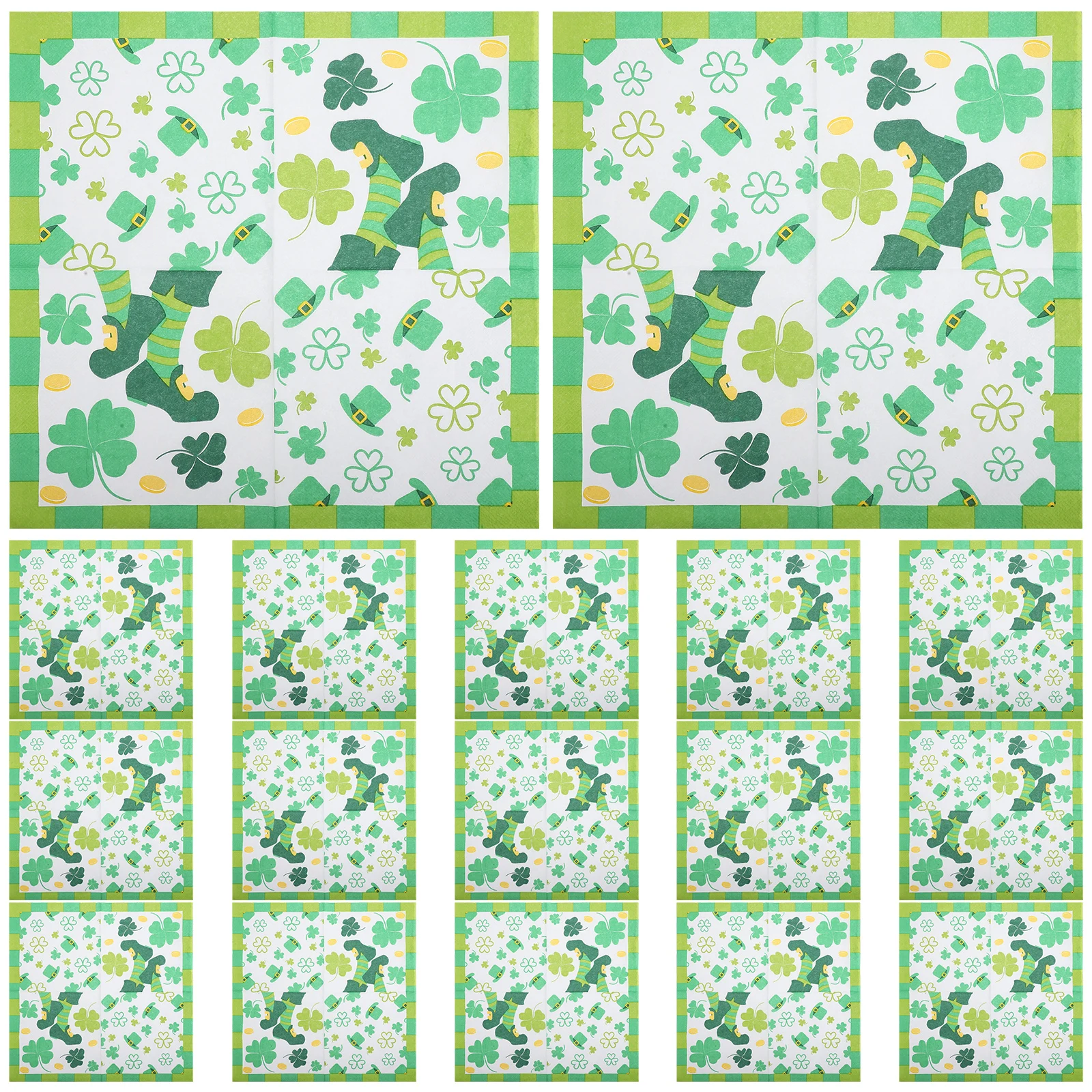 

20pcs Clover Napkins Irish Party Supplies Disposable Paper Patricks Day Decorations Shamrock Design Durable Material