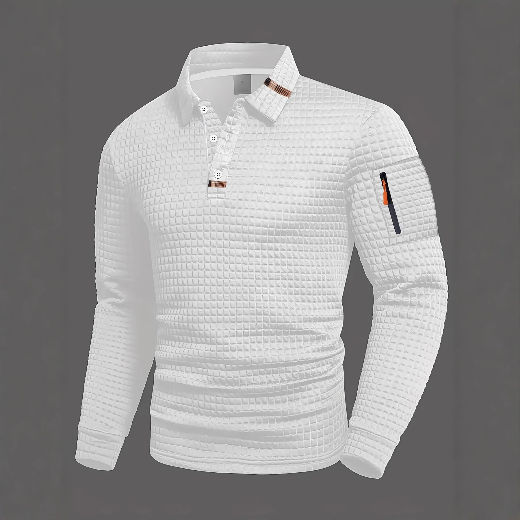 

New Men's Spring Autumn Golf Fitness Checkered Long Sleeve Polo Shirt Quick Dry Breathable UPF50+ Athletic Fit Casual Cuff Pocke