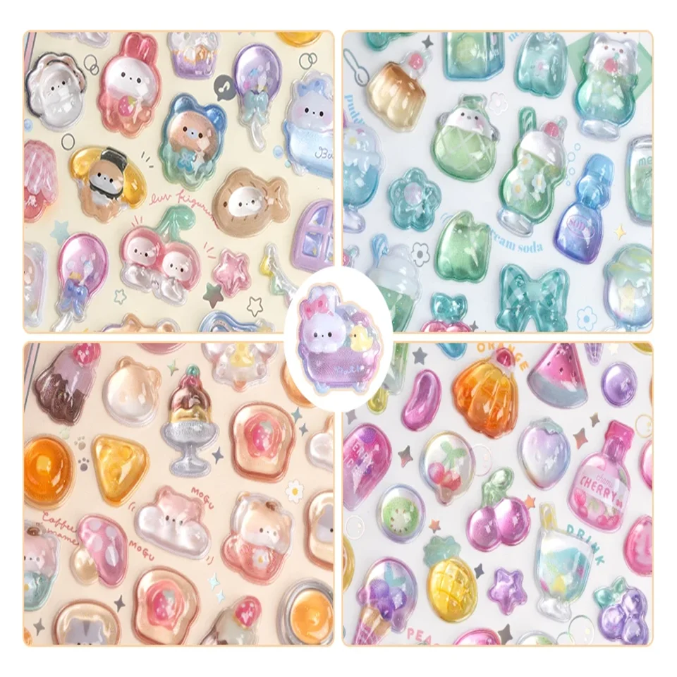 Funny Sweet Furit Ice Cream Pets Drop 3D Relief Sticker Scrapbooking Diy Diary Decor Journaling Stationery Kawaii Stickers