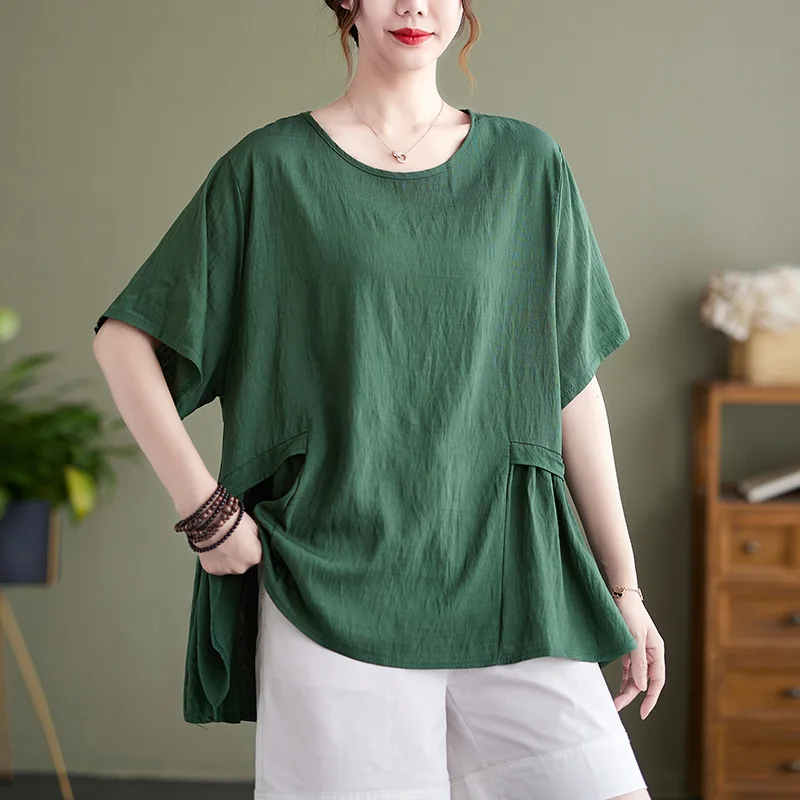 

X2055 Summer Large Size T-shirt For Women Solid Color O-neck Short Sleeve Loose Tops Blouse T-shirts