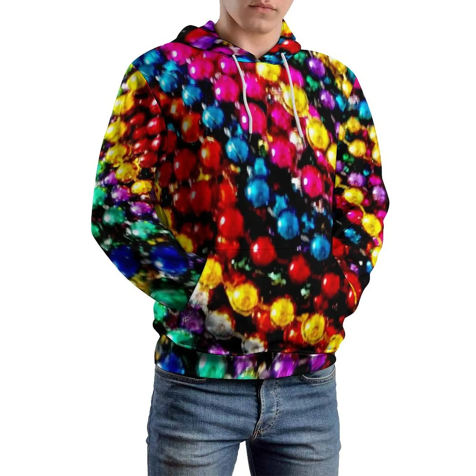 Mardi Gras Beads Casual Hoodies Modern Art Print Street Wear Hoodie Male Long-Sleeve Retro Custom Sweatshirts Plus Size 4XL 5XL