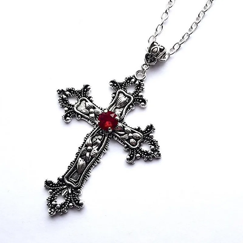Punk Crystal Cross Pendant Necklace For Women Men Gothic Clavicle Chain Choker Necklaces Aesthetic Jewelry Bijoux Party Gift